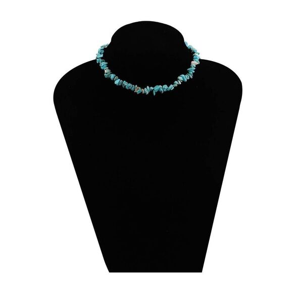 Retro Geometric Turquoise Collar Necklace Blue Stone Choker - Picture 5 of 8